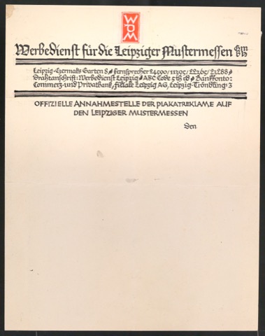 Entwurf für einen Briefbogen von Werbedienst für die Leipziger Mustermessen GmbH
