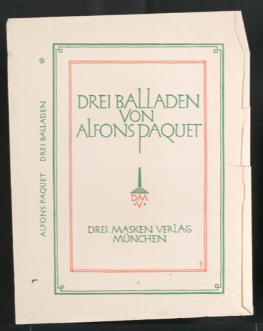 Probedruck für den Bucheinband von Drei Balladen von Alfons Paquet