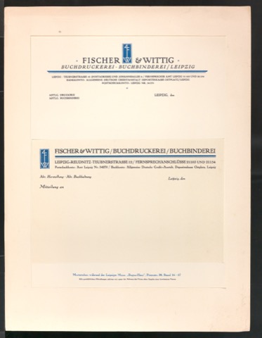 Montierte und lose Belegexemplare von Briefbogen für Fischer & Wittig
