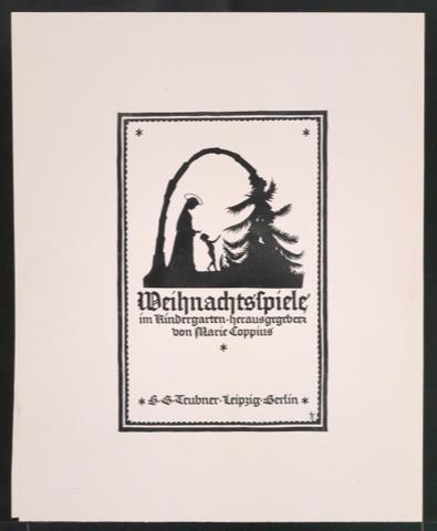 Probedruck des handgezeichneten Titelblattes von Weihnachtsspiele im Kindergarten