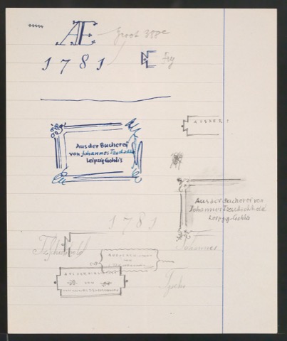 Blatt mit Skizzen von Exlibris für Johannes Tzschichhold