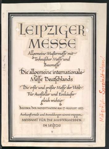 Montierter Entwurf von Werbeplakat Allgemeine Mustermesse mit Technischer Messe und Baumesse