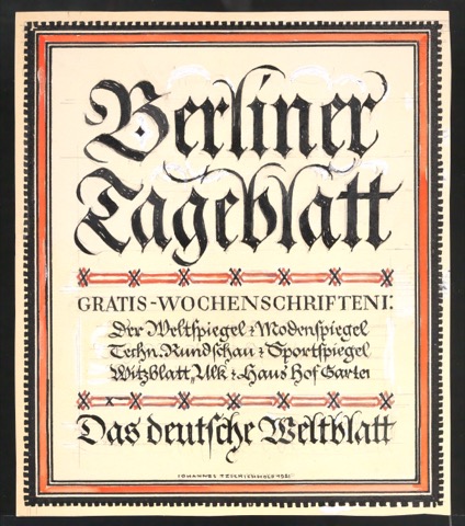 Entwurf von Werbeschild Berliner Tageblatt