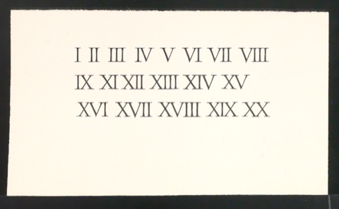 Probedrucke von Initialen, römischen Ziffern und Titelschild
