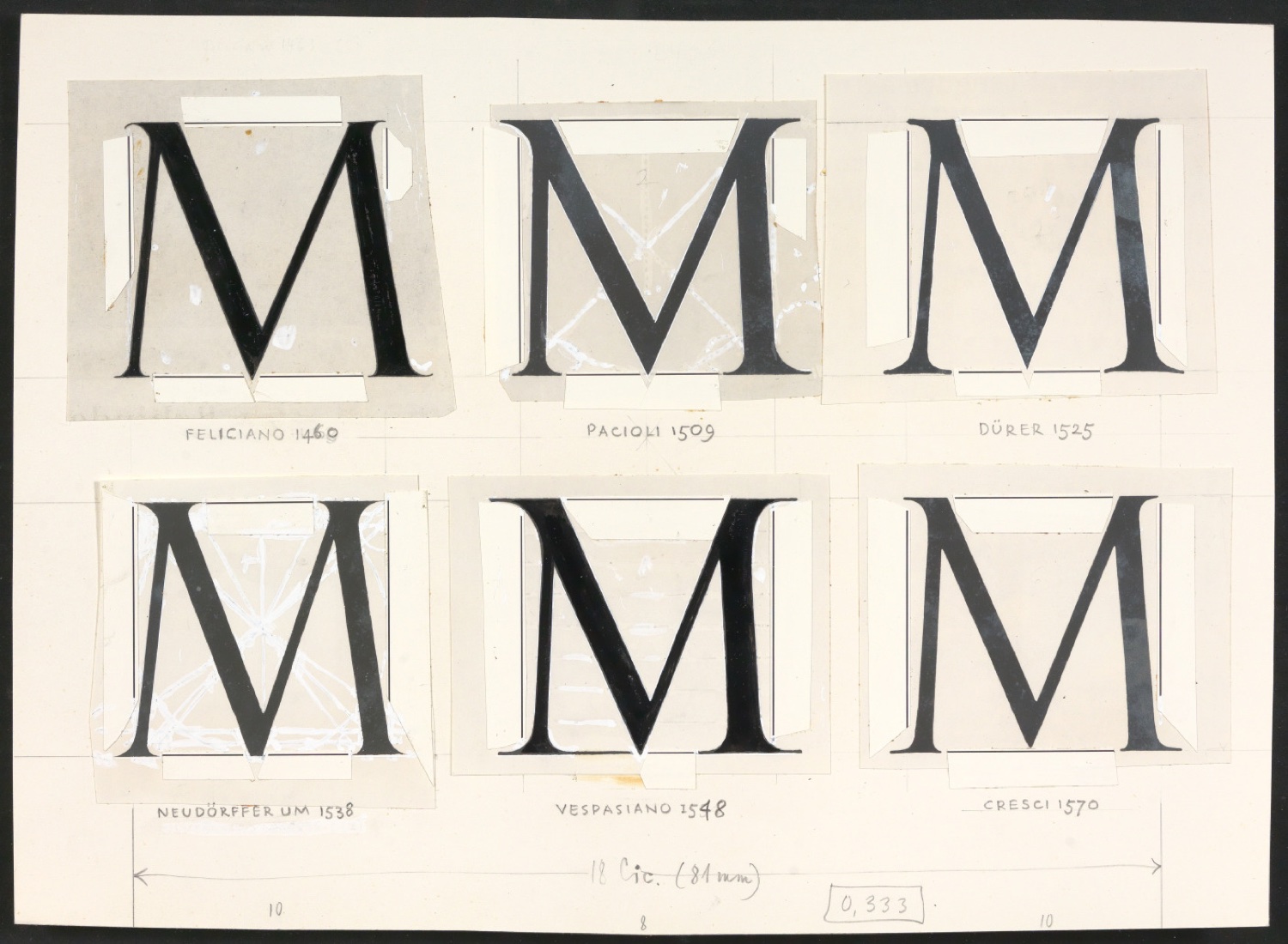 Montierte Entwürfe, Satzvorlagen und Probedrucke von Illustrationen für Das Alphabet des Damianus Moyllus — Blatt 23