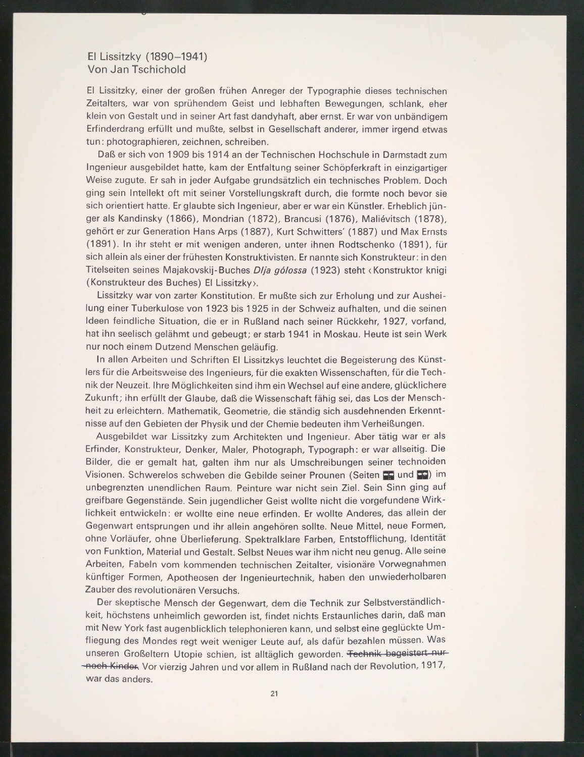 Mappe mit Vorarbeiten zu Werke und Aufsätze über El Lissitzky (1890-1941) — Blatt 50