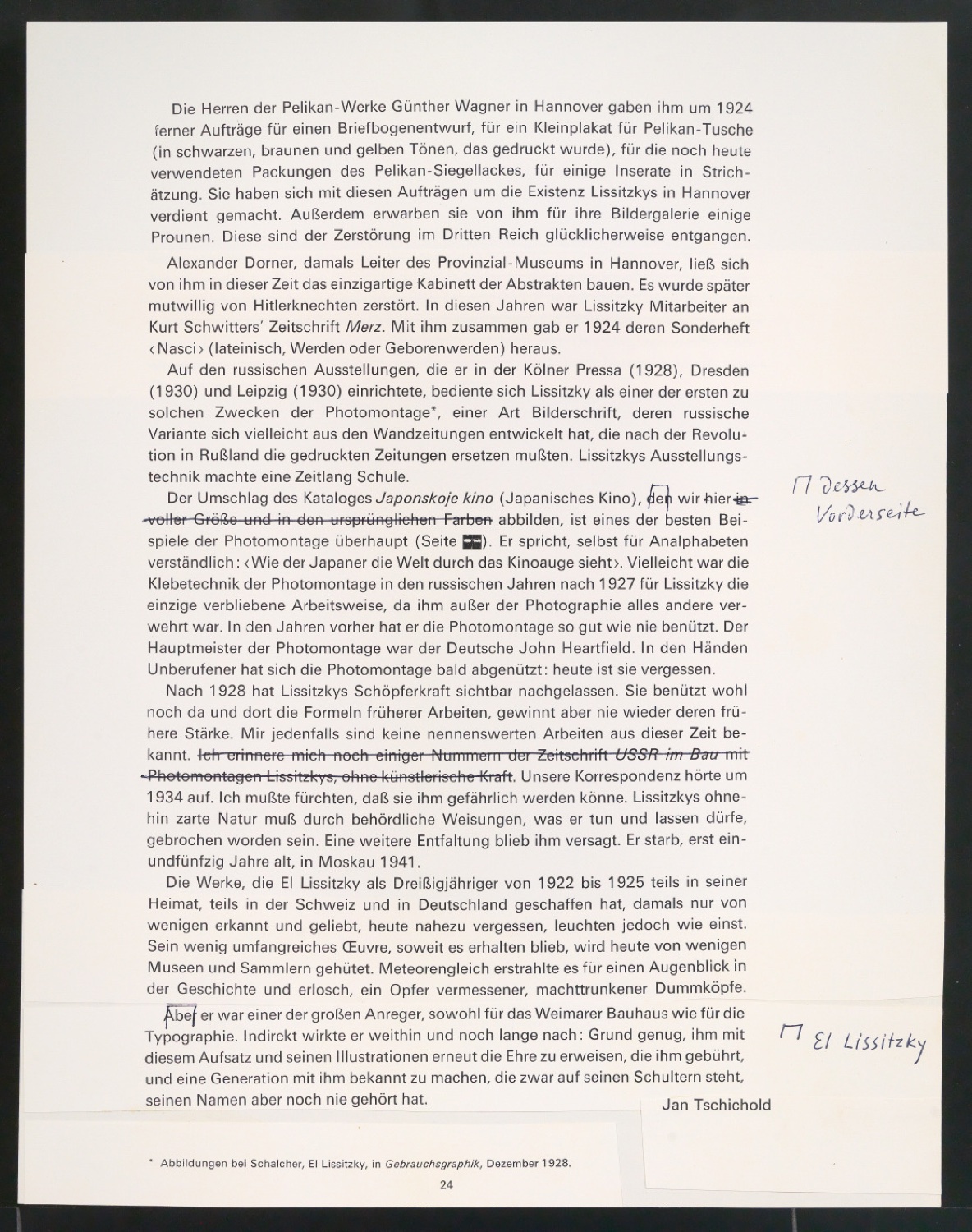 Mappe mit Vorarbeiten zu Werke und Aufsätze über El Lissitzky (1890-1941) — Blatt 60