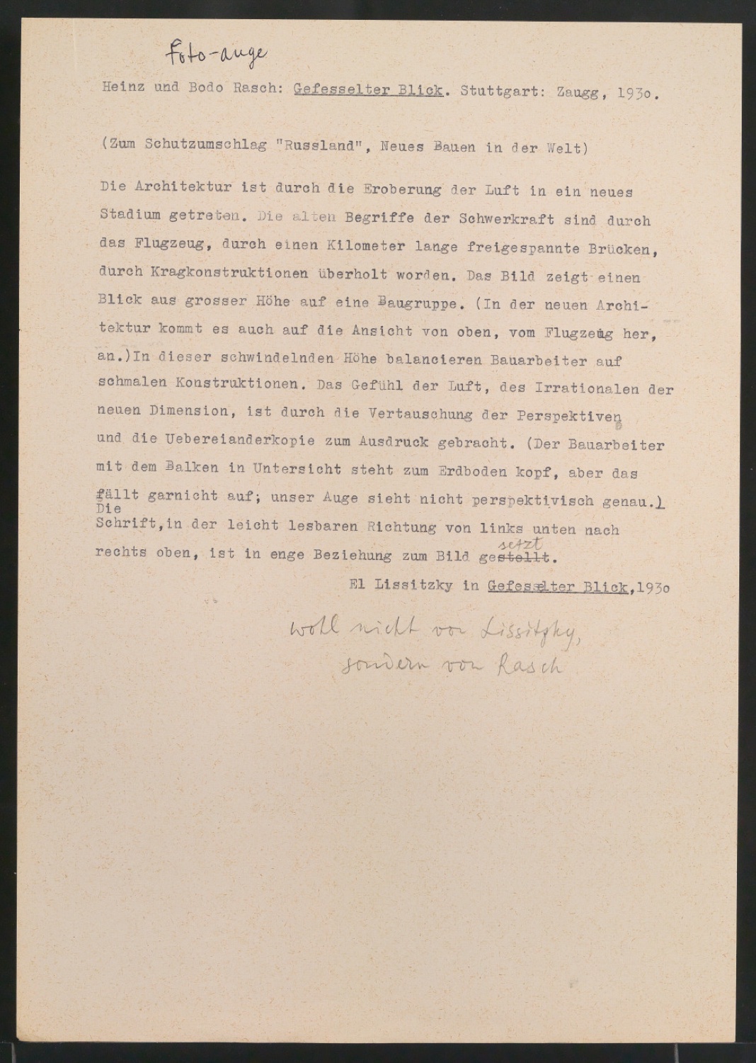 Mappe mit Vorarbeiten zu Werke und Aufsätze über El Lissitzky (1890-1941) — Blatt 118