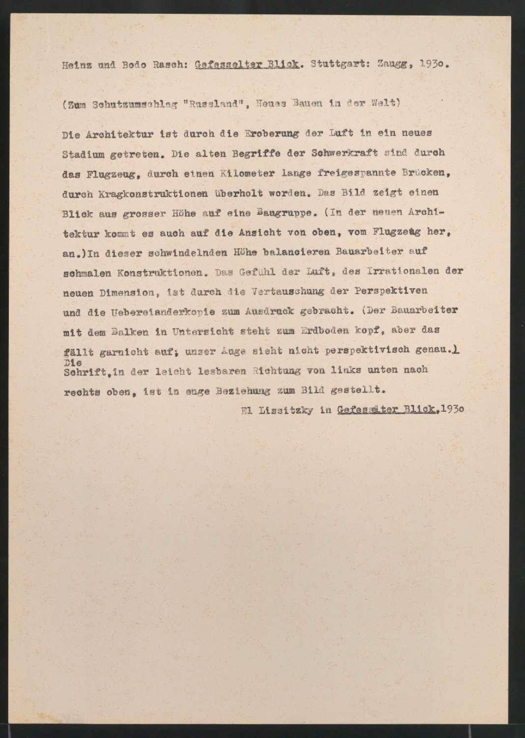 Mappe mit Vorarbeiten zu Werke und Aufsätze über El Lissitzky (1890-1941) — Blatt 120