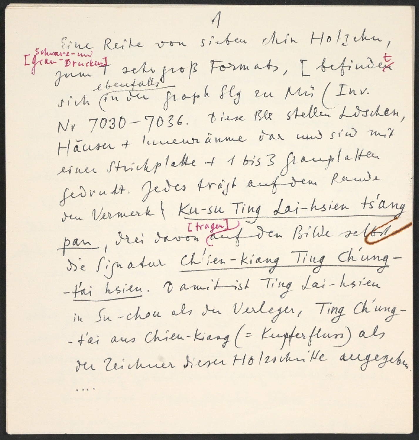Arbeitsnotizen zu In Su-Chou um 1740: 15 Ku-Su-Drucke — Blatt 7