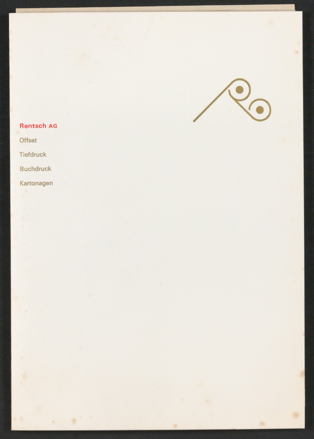 Mappe mit Sammlung von Transparentfolien mit aufgedrucktem Firmenzeichen für Georg-Rentsch-Söhne — Blatt 1