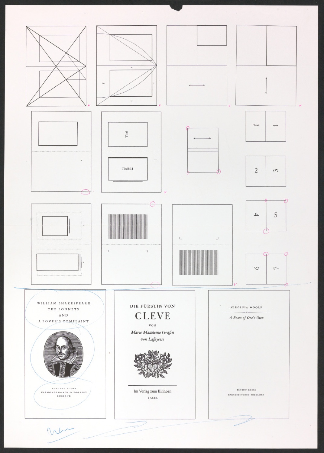 Korrigierte Klischeeabzüge der Illustrationen für Ausgewählte Aufsätze über Fragen der Gestalt des Buches und der Typographie — Blatt 9