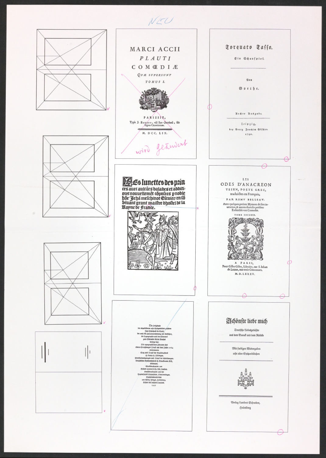 Korrigierte Klischeeabzüge der Illustrationen für Ausgewählte Aufsätze über Fragen der Gestalt des Buches und der Typographie — Blatt 11