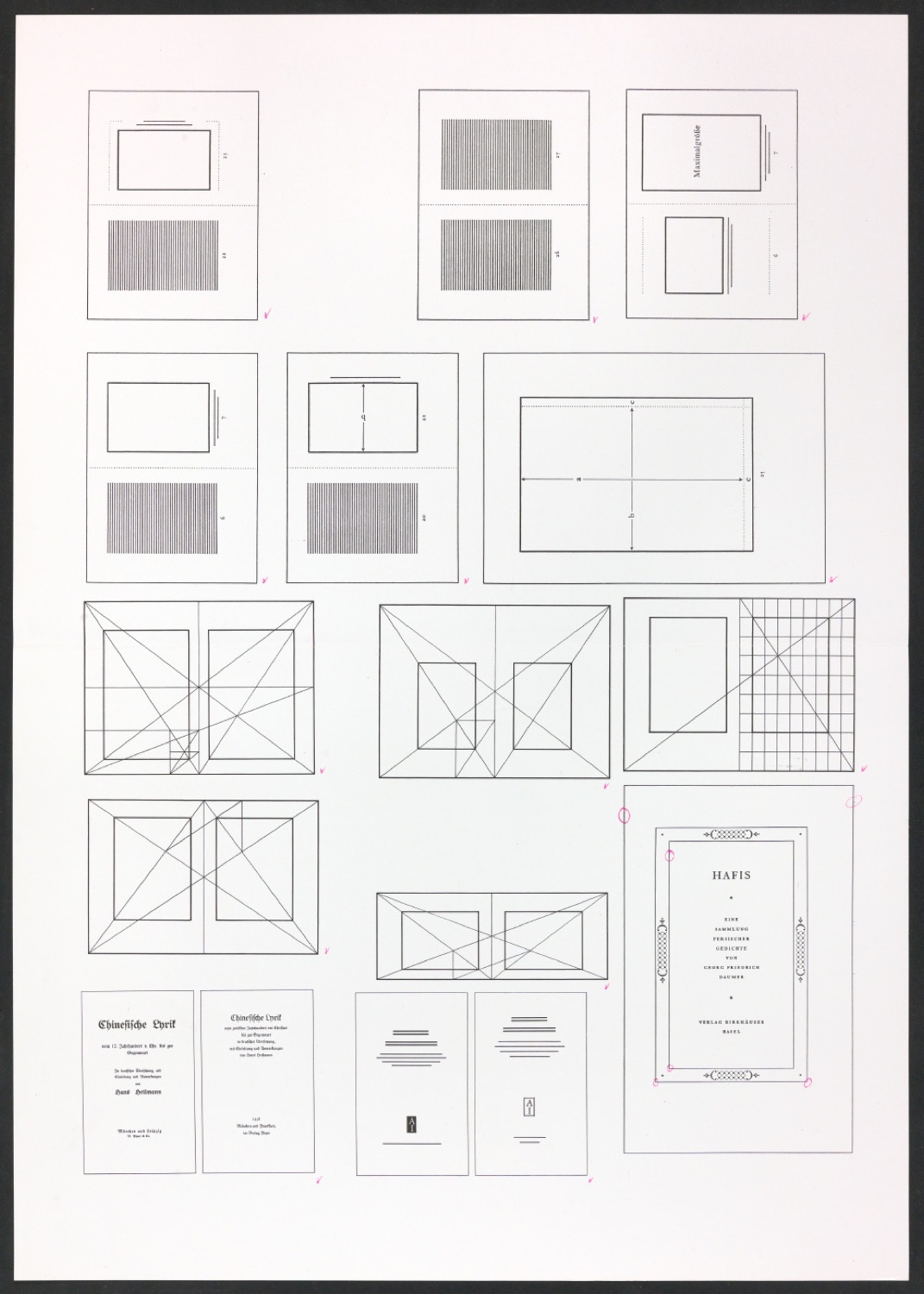 Korrigierte Klischeeabzüge der Illustrationen für Ausgewählte Aufsätze über Fragen der Gestalt des Buches und der Typographie — Blatt 13