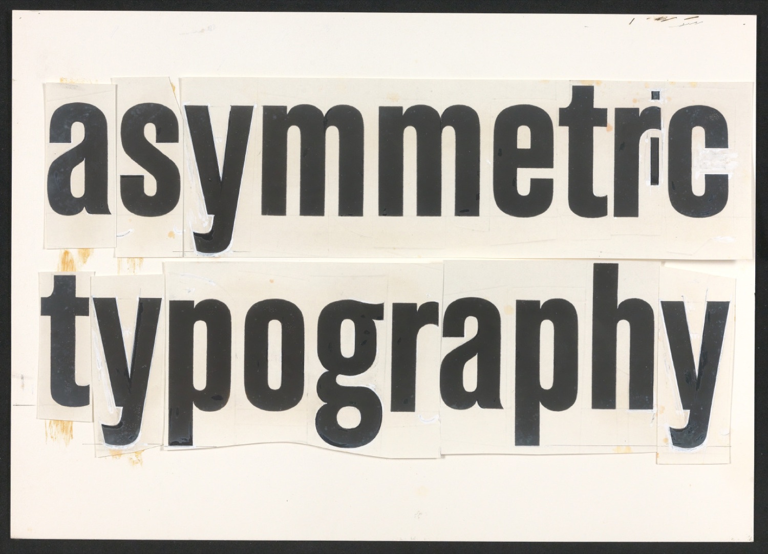 Klebeentwurf und Probedruck für den Schutzumschlag von Asymmetric Typography — Blatt 3