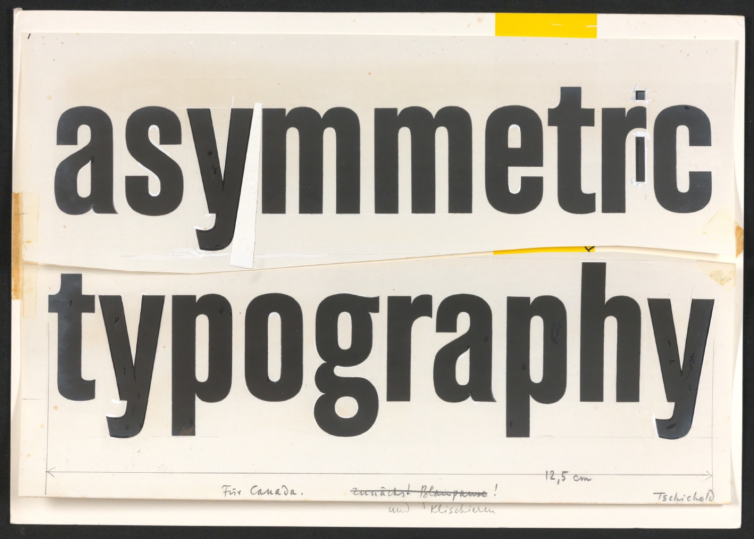 Klebeentwurf und Probedruck für den Schutzumschlag von Asymmetric Typography — Blatt 5