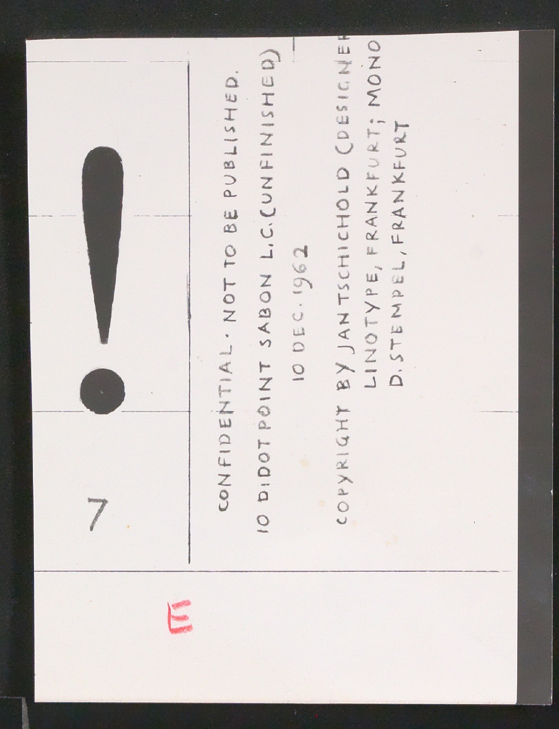 Fotokopien von Sabon-Entwürfen, Skizzen und korrigierte Ausschnitte aus Reproduktionen der Sabon — Blatt 11