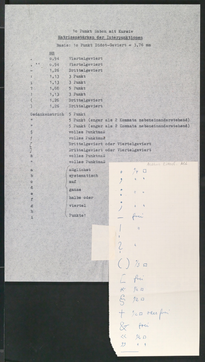 Fotokopien von Sabon-Entwürfen, Skizzen und korrigierte Ausschnitte aus Reproduktionen der Sabon — Blatt 69