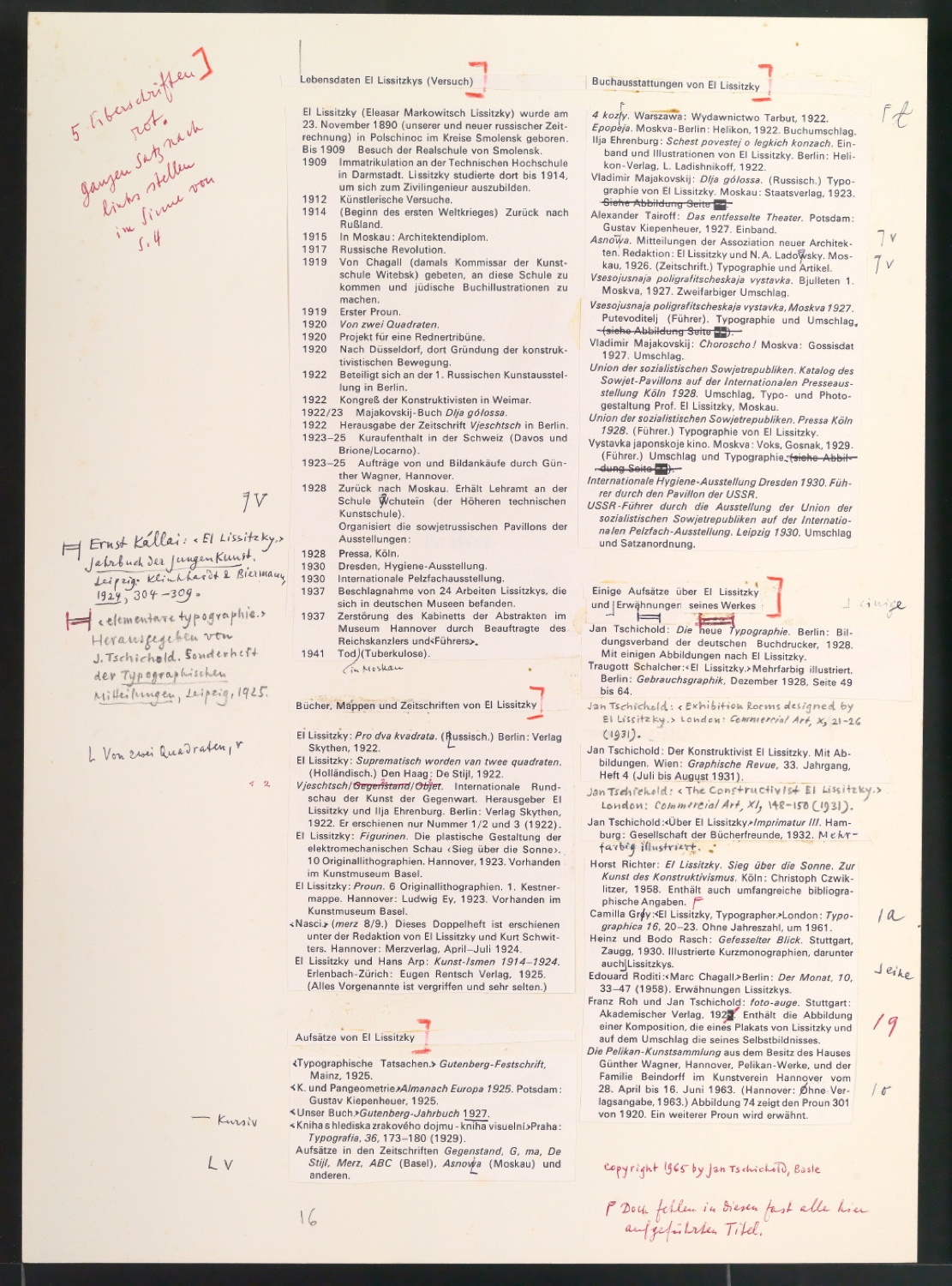 Klischeeabzüge, Probedrucke und Vorarbeiten für verschiedene Artikel und Abbildungen über El Lissitzky — Blatt 9