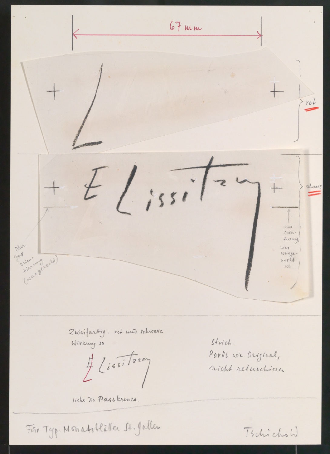 Klischeeabzüge, Probedrucke und Vorarbeiten für verschiedene Artikel und Abbildungen über El Lissitzky — Blatt 13