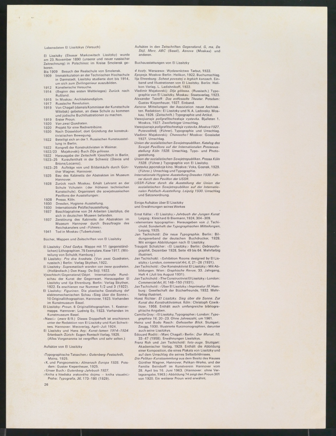 Klischeeabzüge, Probedrucke und Vorarbeiten für verschiedene Artikel und Abbildungen über El Lissitzky — Blatt 31