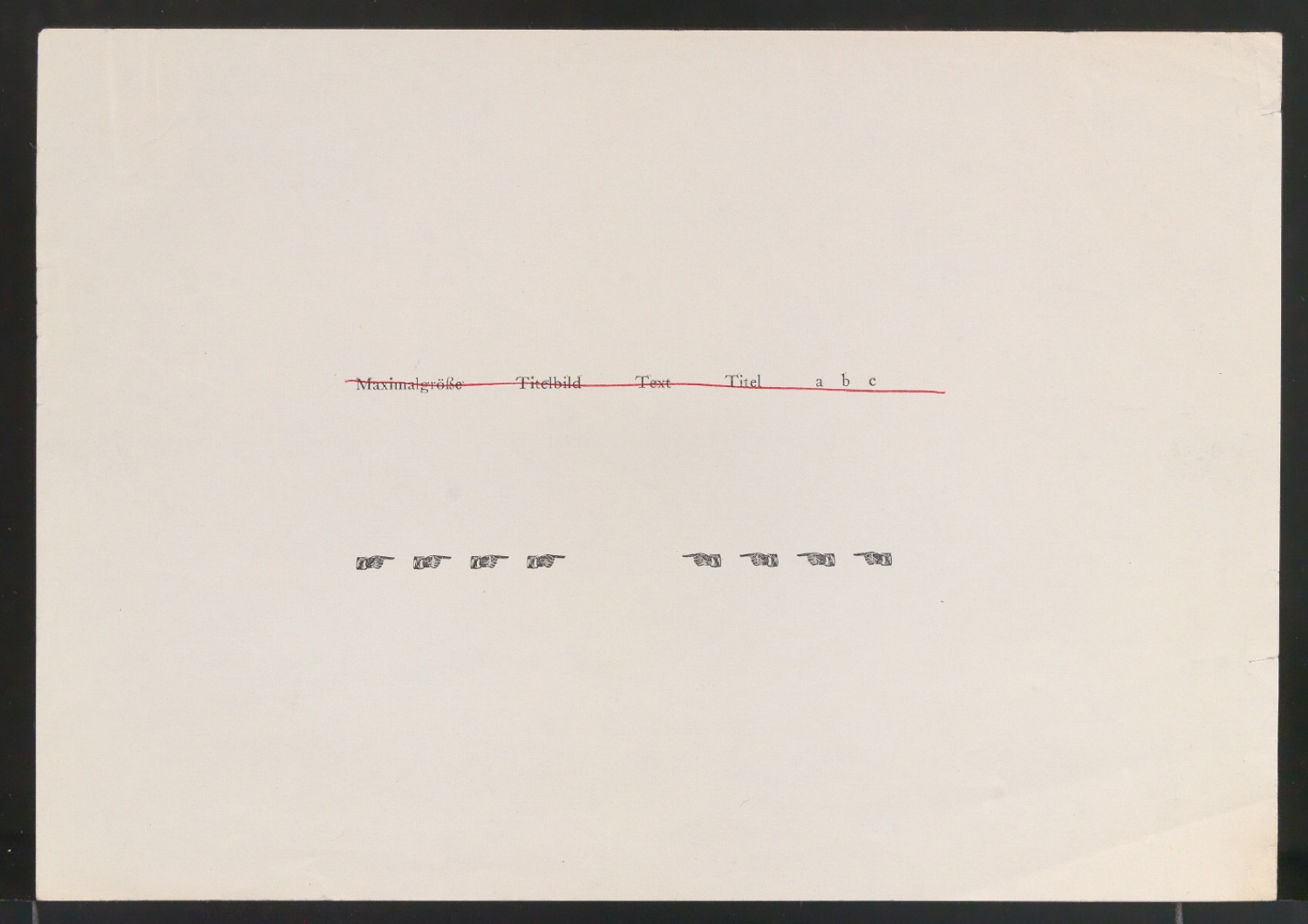 Notizen und Probedrucke von Titelzeile für Über Buchkunst und Typographie — Blatt 1