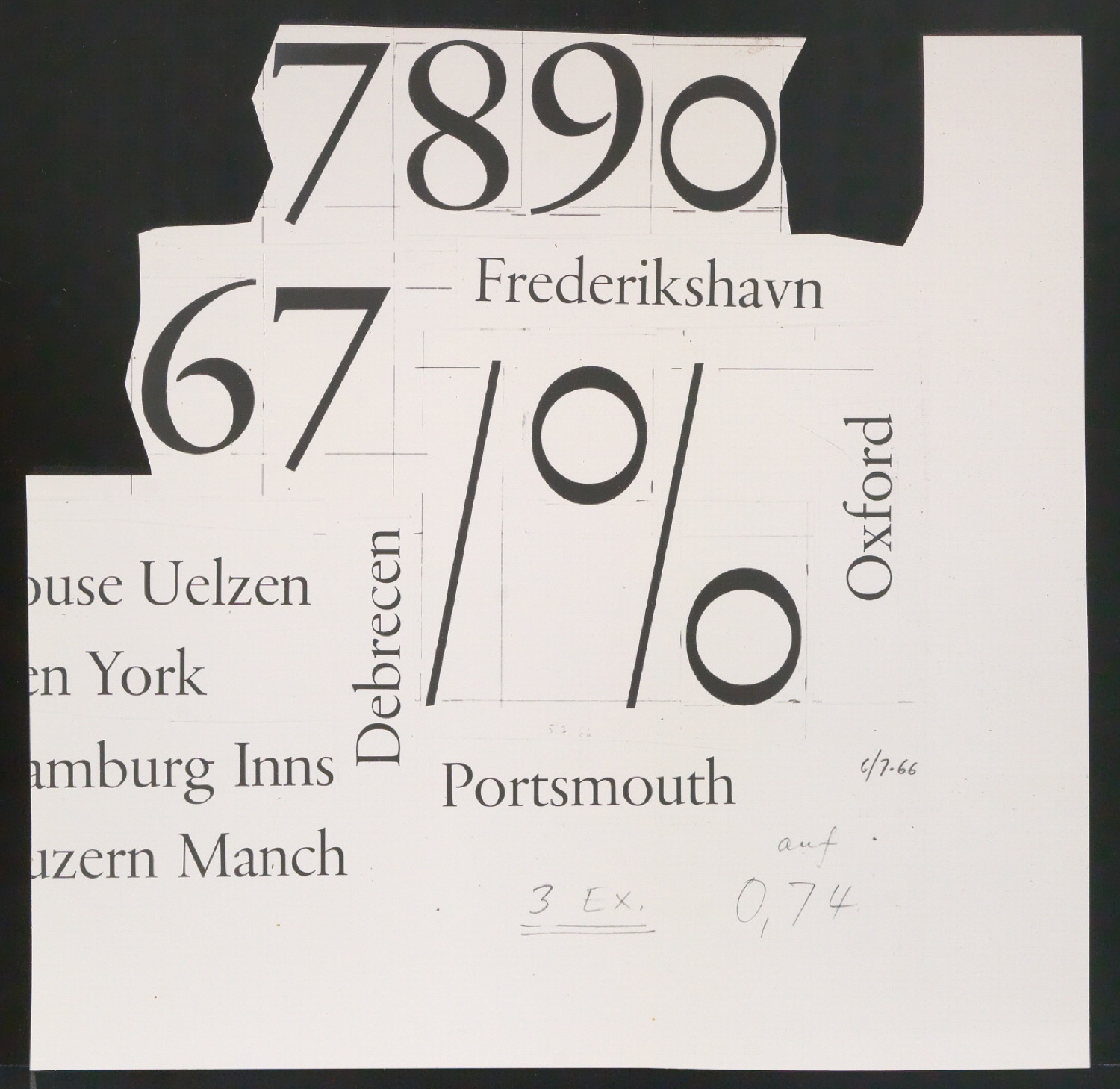 Fotokopien von Sabon-Entwürfen, Skizzen und korrigierte Ausschnitte aus Reproduktionen der Sabon — Blatt 17