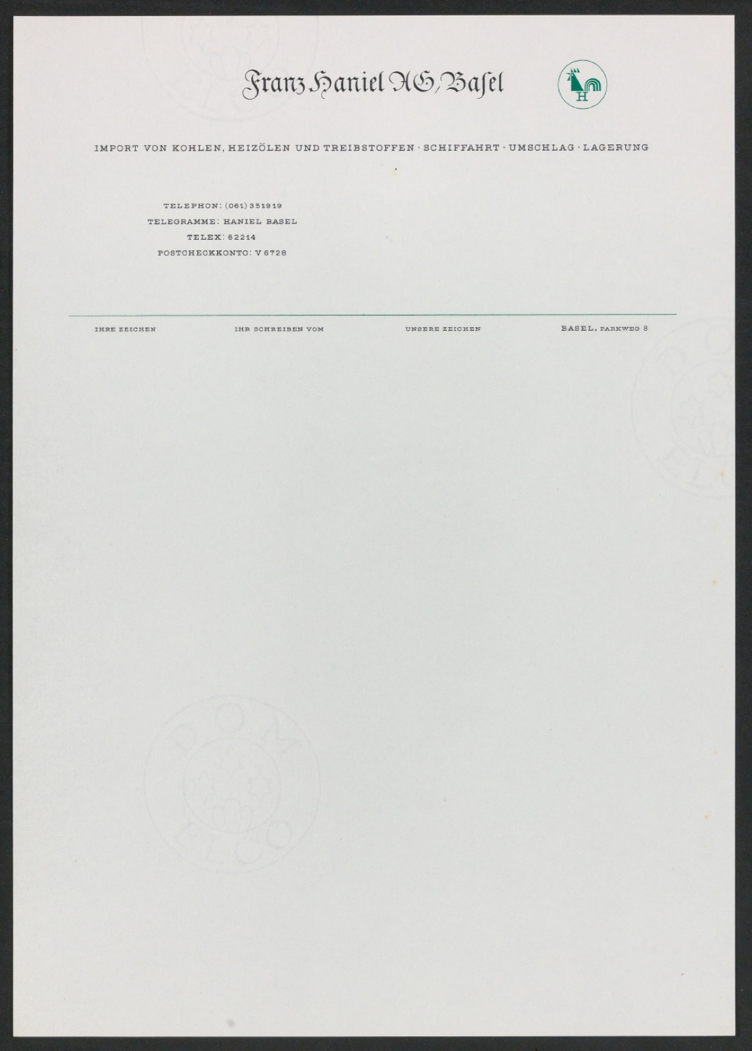 Briefbogen und Briefumschlag von Franz Haniel AG — Blatt 1