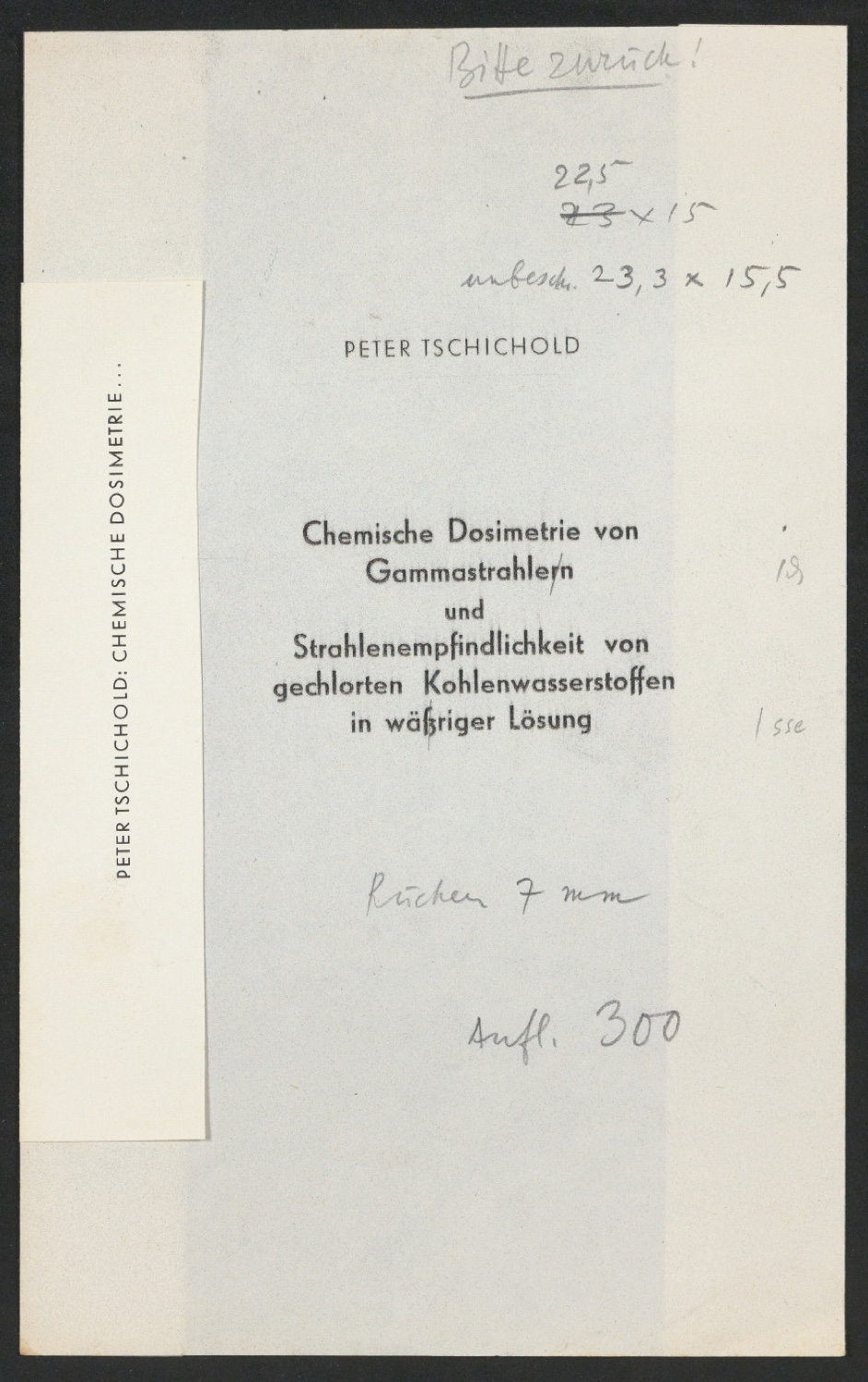 Korrekturfahnen und Probedrucke für Umschlag und Titelblatt der Dissertation von Peter Tschichold — Blatt 5