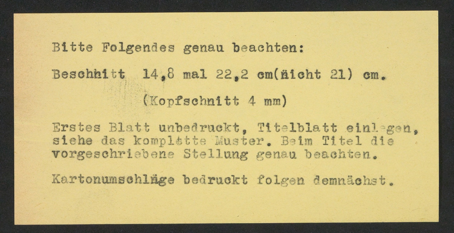 Korrekturfahnen und Probedrucke für Umschlag und Titelblatt der Dissertation von Peter Tschichold — Blatt 15