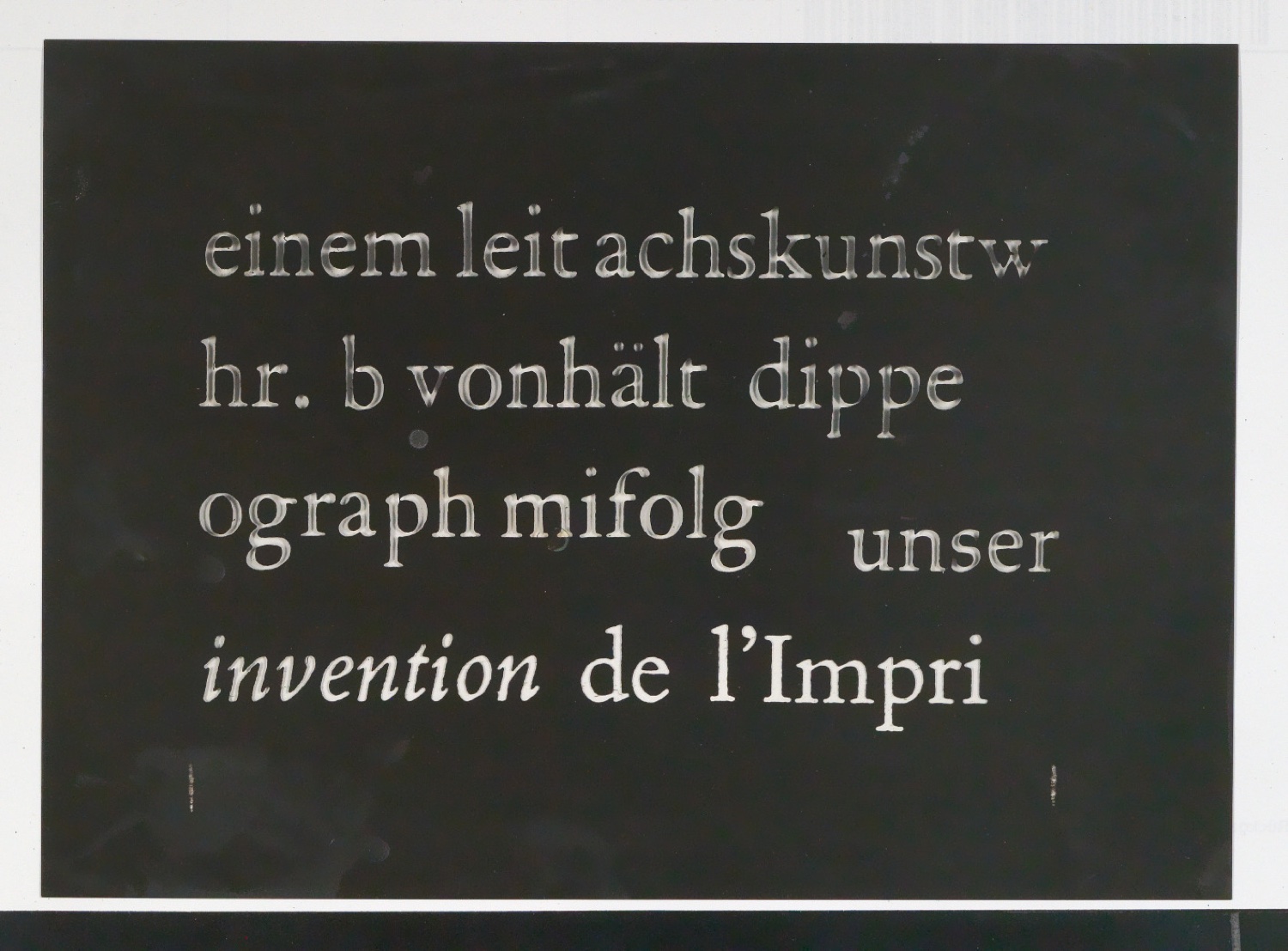 Montierte Klischeevorlage, Reproduktionsfotografien und Druckklischee zu Antiquaschriften — Blatt 1