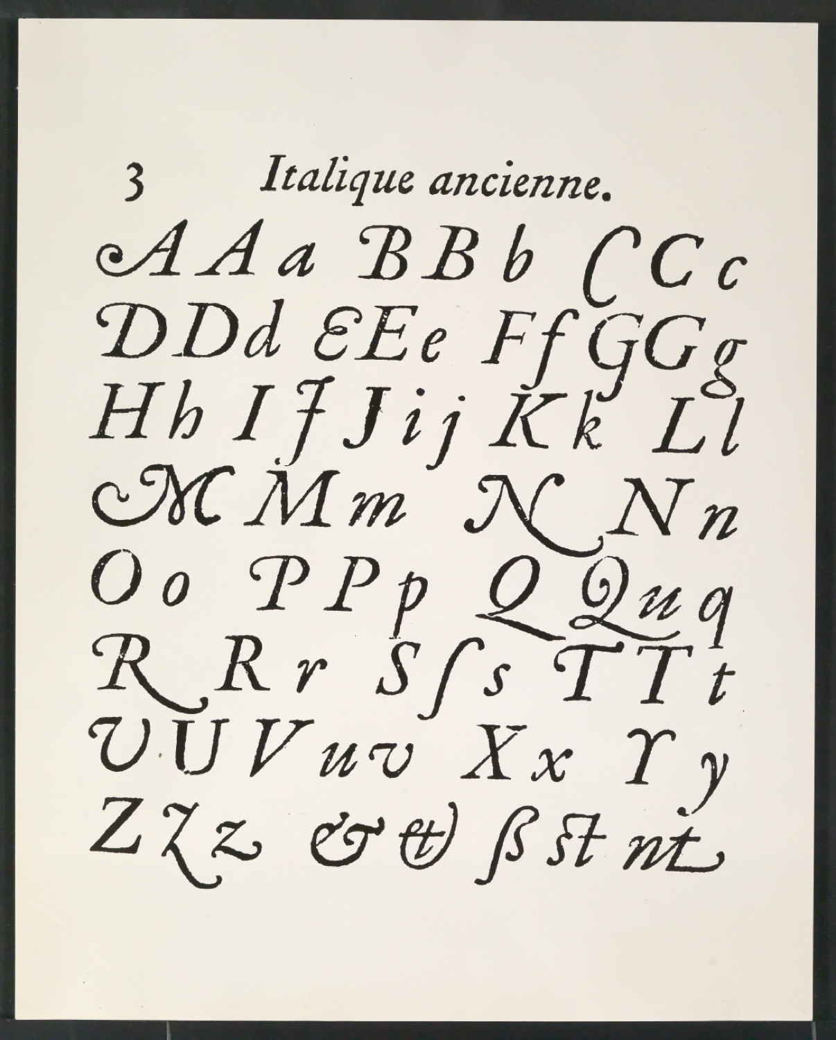 Reproduktionsfotografien einer Italique ancienne und weiterer historischer Kursivschriften — Blatt 3