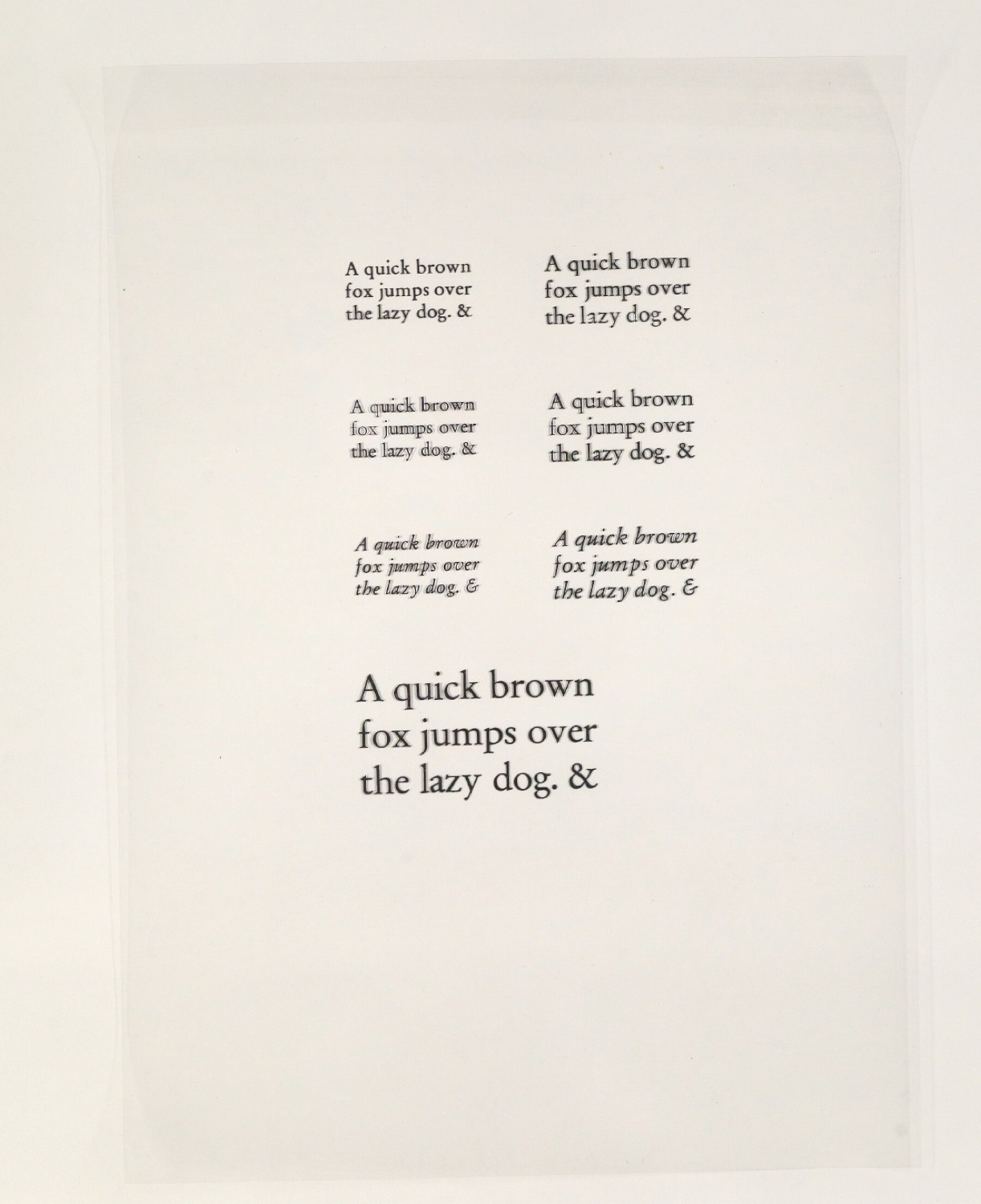 Mappe mit Transparentfolie, Probedrucken und Notizen zur Garamond — Blatt 3
