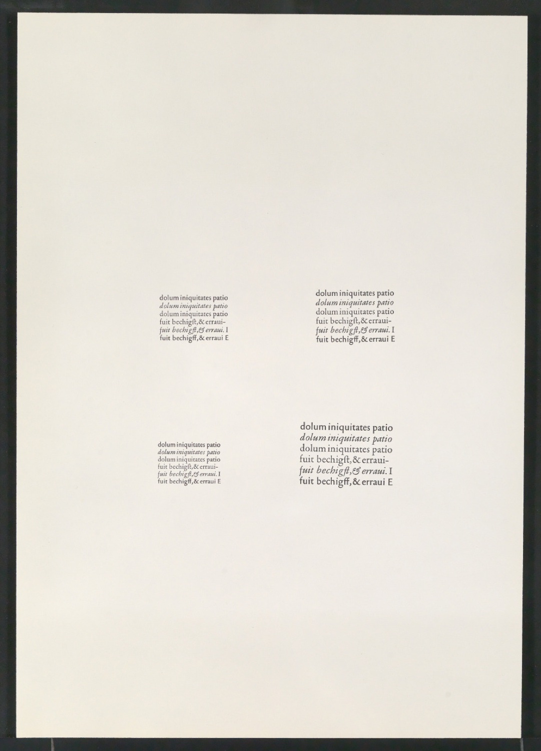 Mappe mit Transparentfolie, Probedrucken und Notizen zur Garamond — Blatt 5