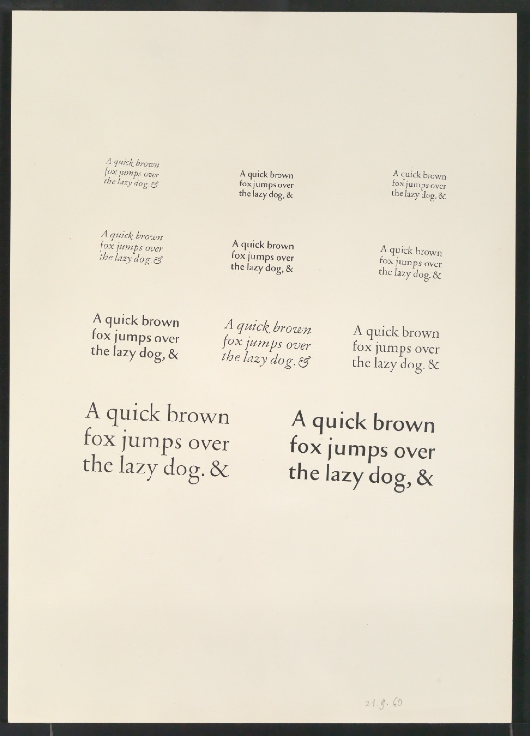 Mappe mit Transparentfolie, Probedrucken und Notizen zur Garamond — Blatt 9