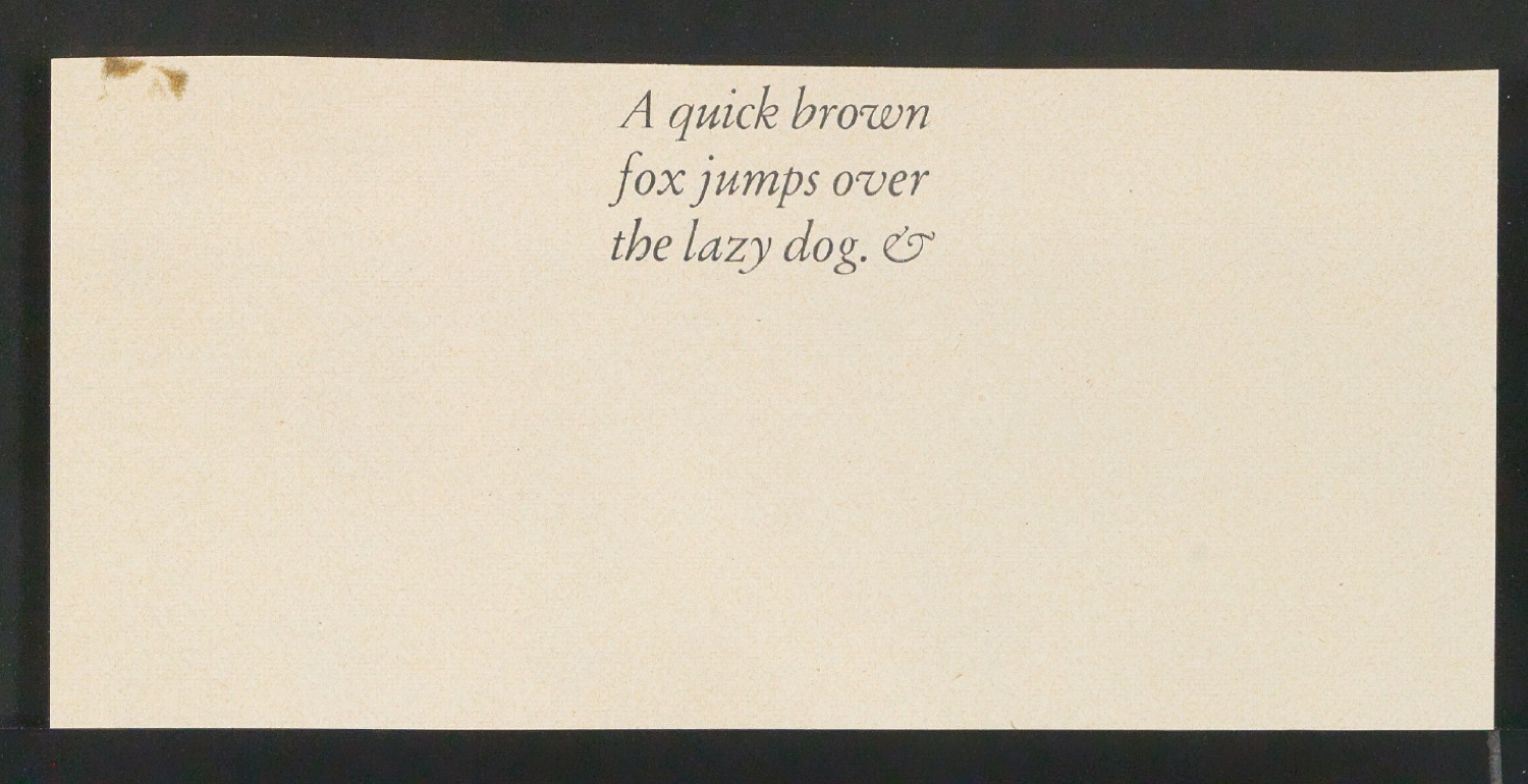 Mappe mit Transparentfolie, Probedrucken und Notizen zur Garamond — Blatt 49