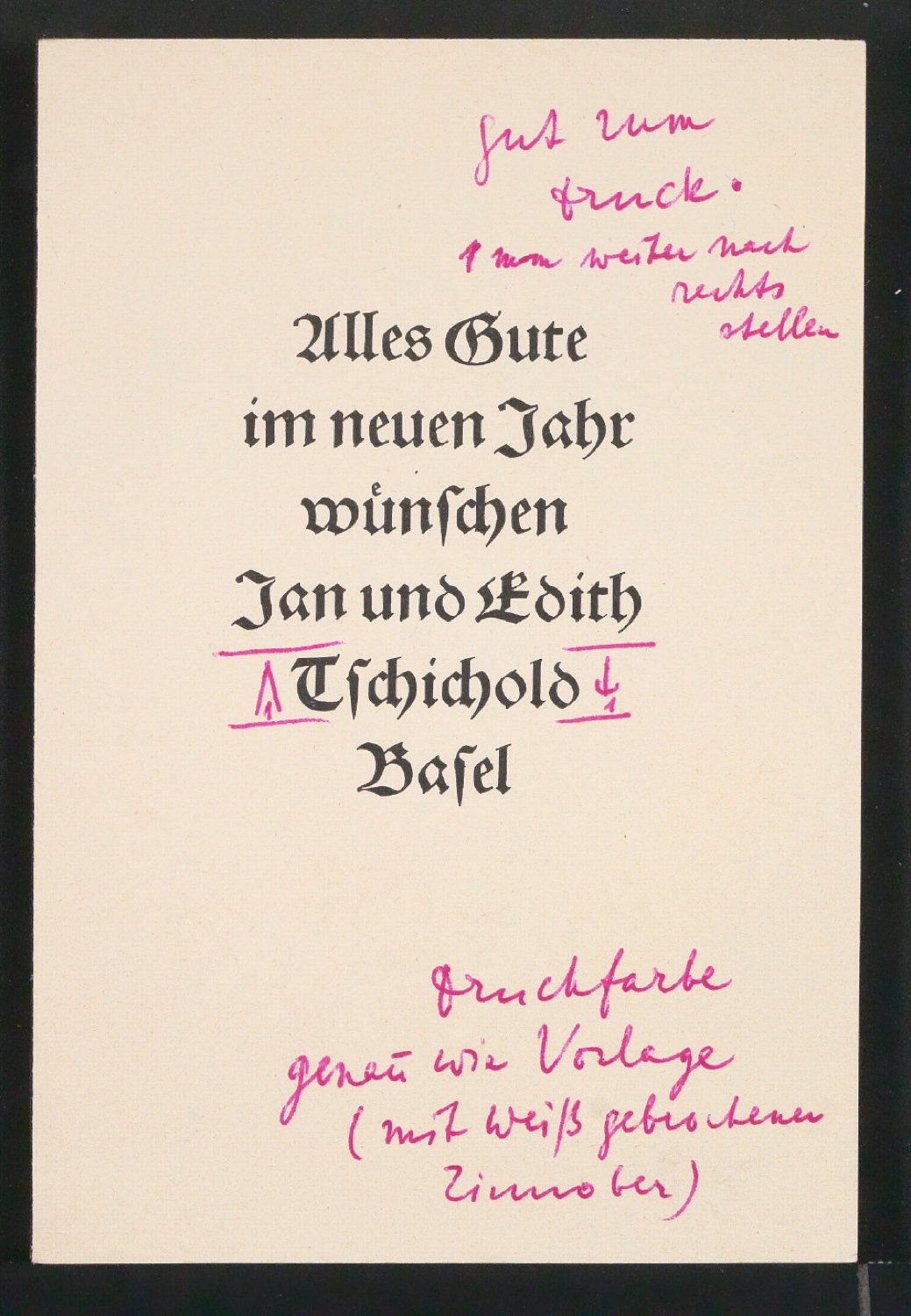 Probedrucke und Korrekturfahnen von Neujahrswunsch Alles Gute im neuen Jahr wünschen Jan und Edith Tschichold — Blatt 25