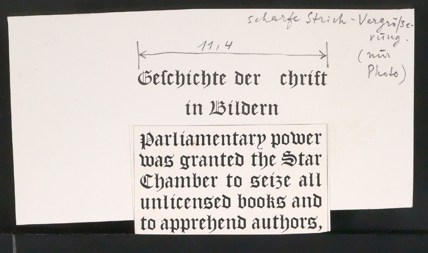 Klebeentwurf, Klischeeabzüge und montierter Druck von Titelblatt für Geschichte der Schrift in Bildern, 4. Auflage — Blatt 7