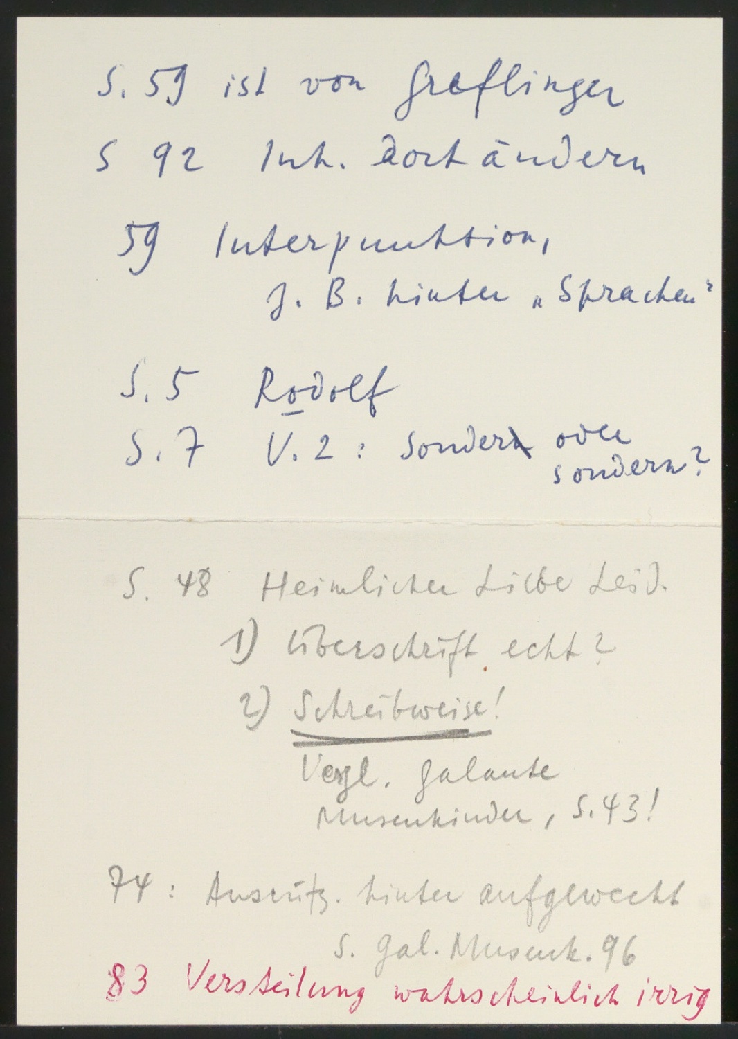 Briefumschlag mit Notizen für Schönste, liebe mich — Blatt 13