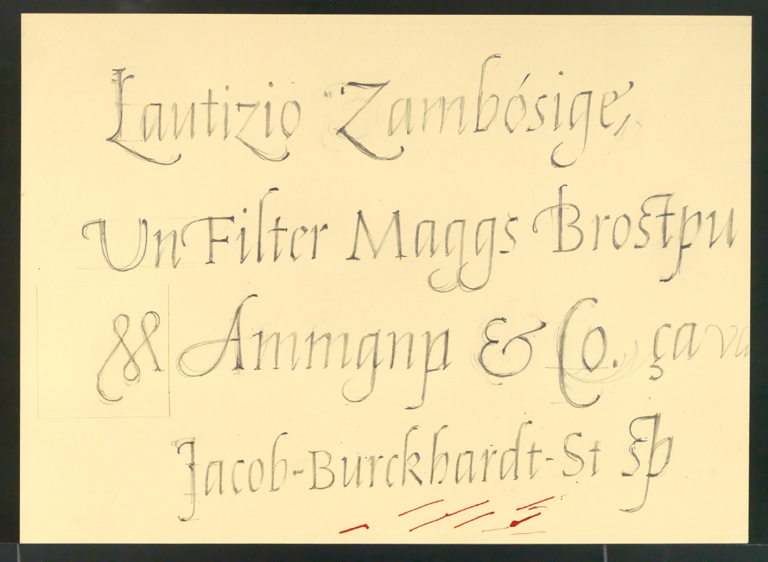 Mappe mit Schriftentwürfen Cancellaresca und Reproduktionen von Sabon Entwürfen — Blatt 51