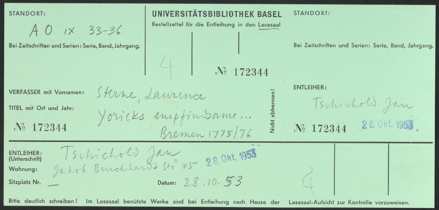 Leihscheine Universitätsbibliothek Basel — Blatt 3