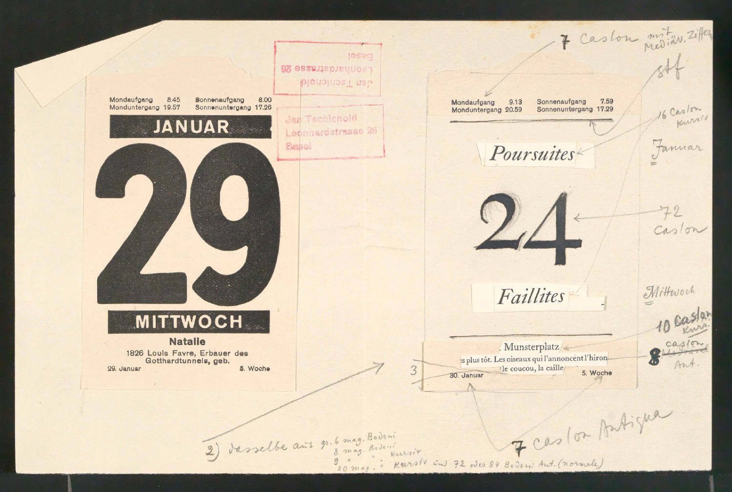 Mappe mit Vorarbeiten, Entwurfszeichnungen und Probedrucken zu Kalenderziffern — Blatt 53