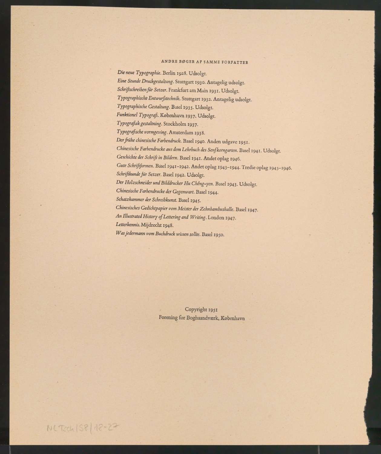 Vorarbeiten und Probedrucke für Im Dienste des Buches, Designing Books und I Bogens Tjeneste — Blatt 69