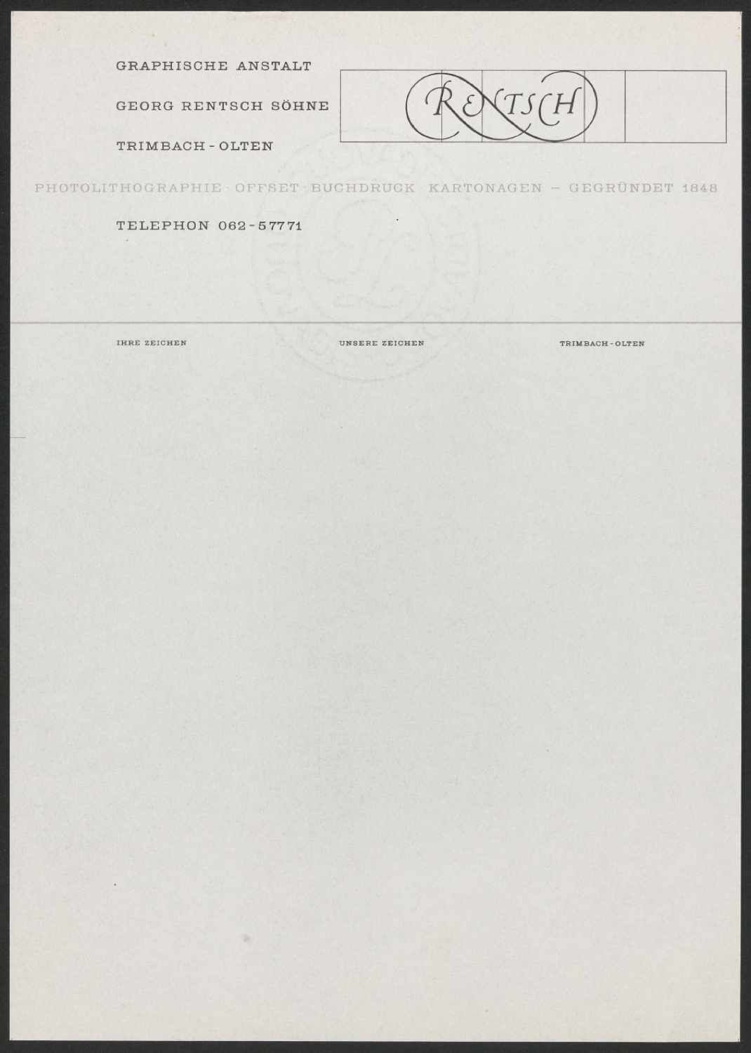 Briefbögen und Briefumschläge für Georg-Rentsch-Söhne — Blatt 1