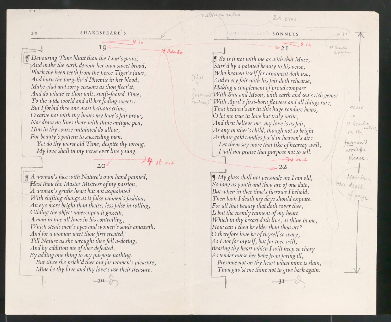 Layoutvorlage und Druckfahne für zwei Seiten von Shakespeare's Sonnets — Blatt 3