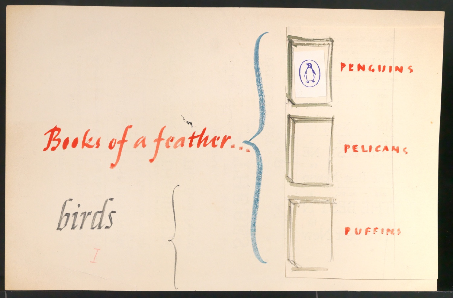 Entwürfe für ein Werbeschild Birds Of A Feather: Penguins, Pelicans, and Puffins — Blatt 1