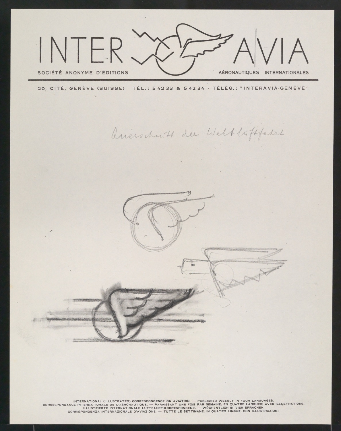 Konvolut Skizzenentwürfe von Verlegermarke für Interavia-Revue — Blatt 17