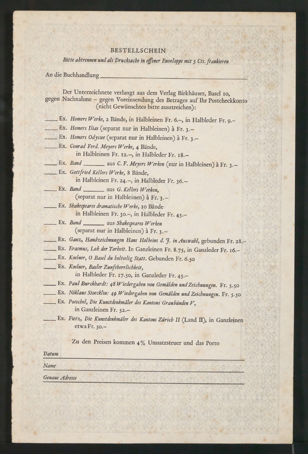 Konvolut Arbeitsmaterialien Ornamente — Blatt 10