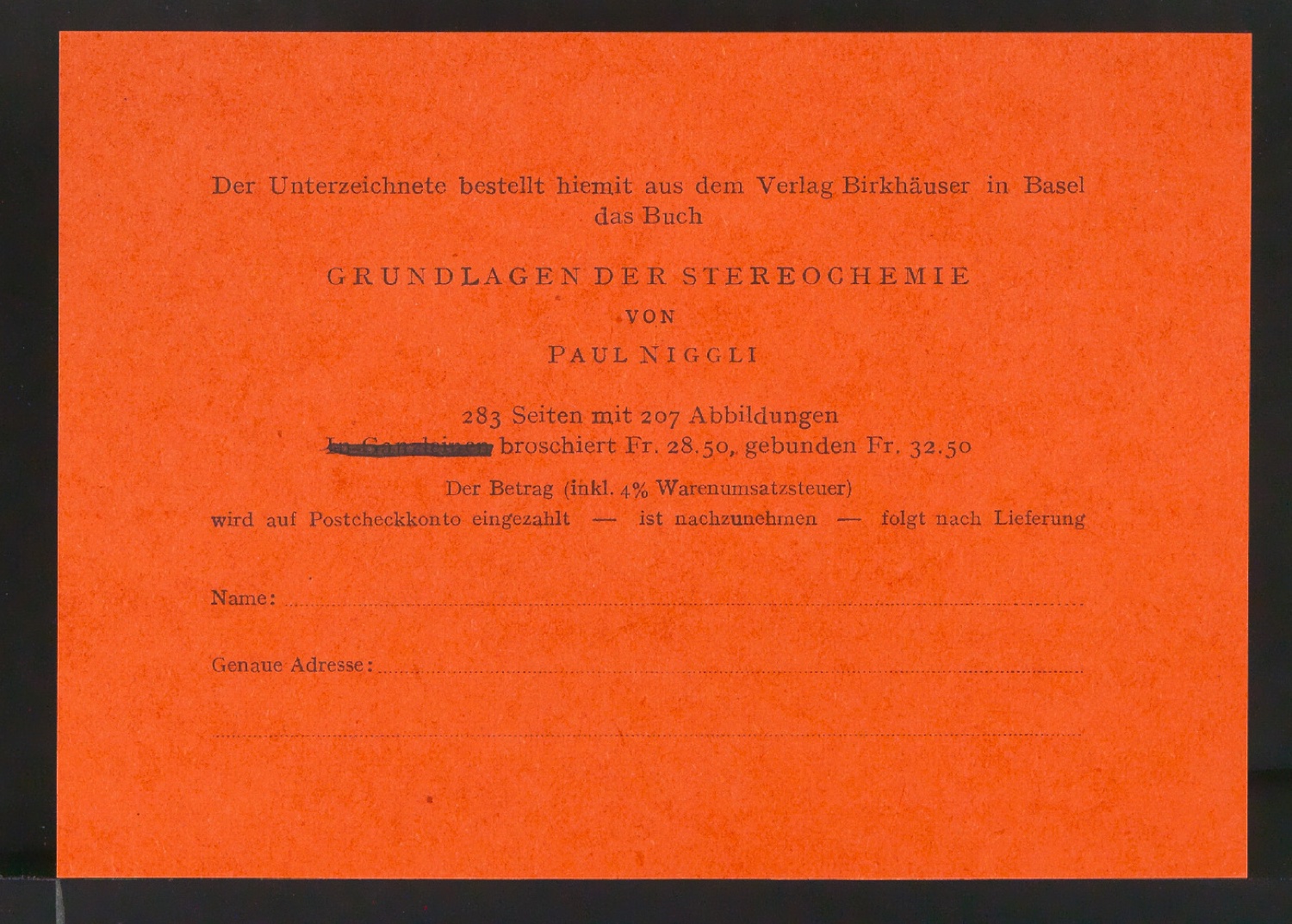 Konvolut Probedrucke von Bestellscheinen und Werbebeilagen für Birkhäuser — Blatt 1