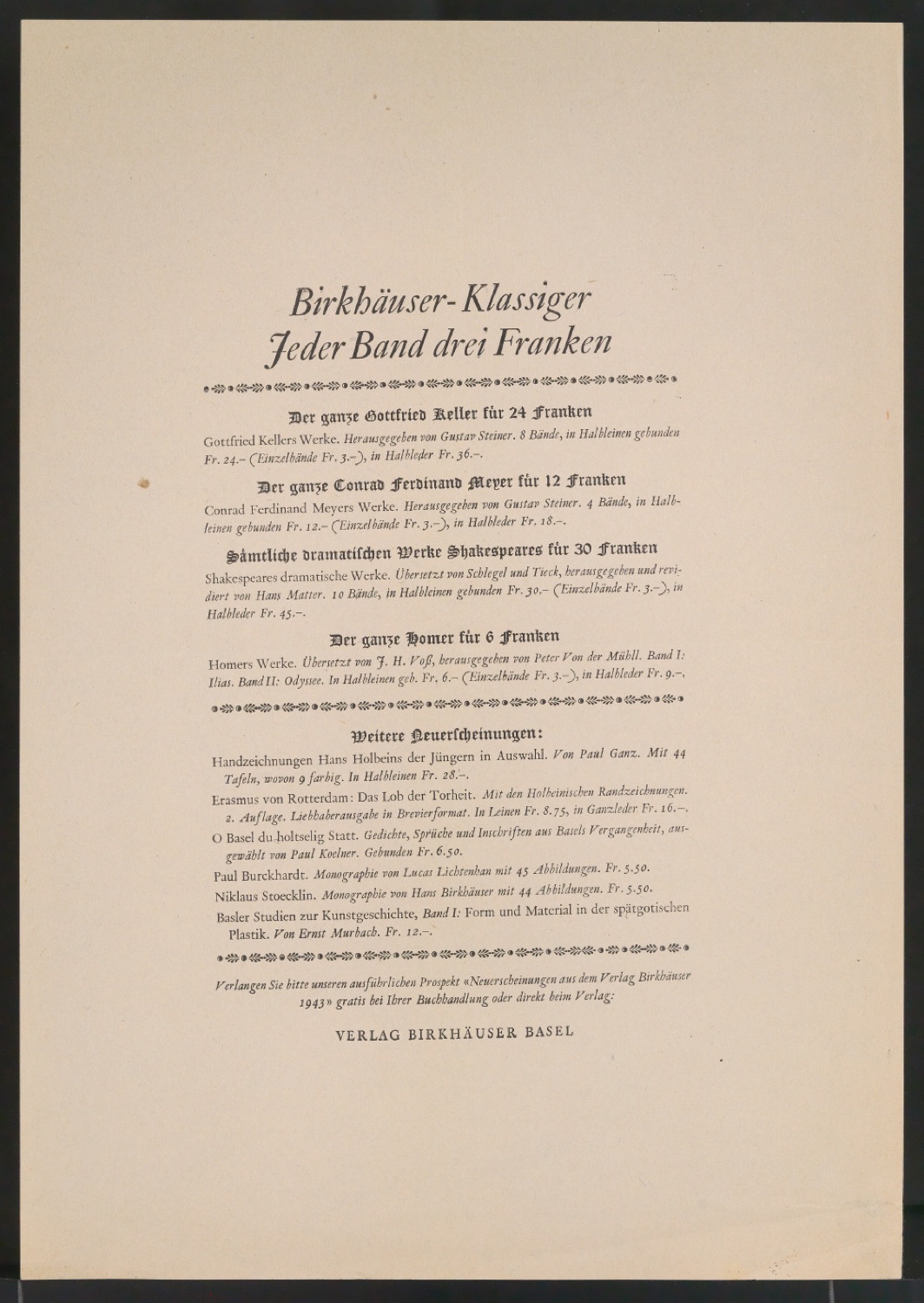 Konvolut Probedrucke von Bestellscheinen und Werbebeilagen für Birkhäuser — Blatt 7